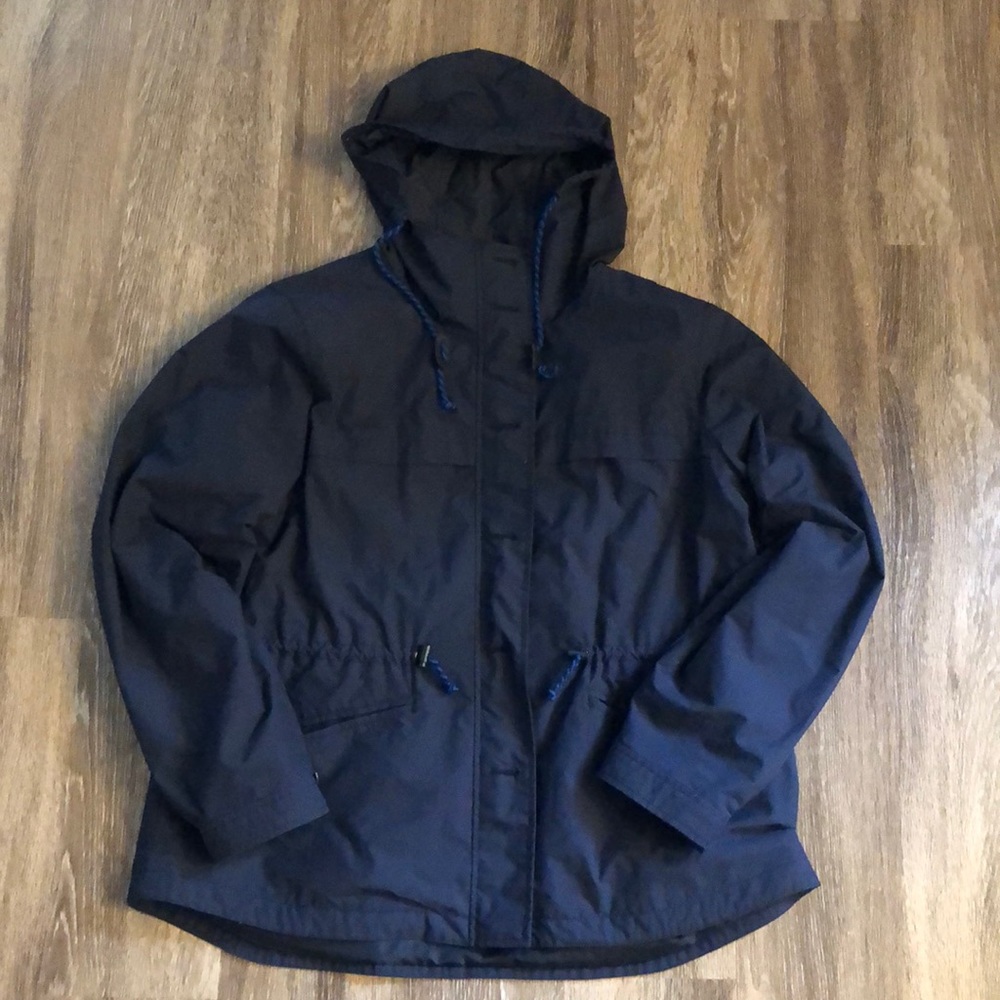 J.Crew navy blue rain jacket with a hood